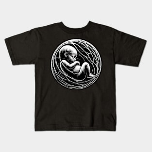 Monochromatic Black And White Embryology Outline Kids T-Shirt